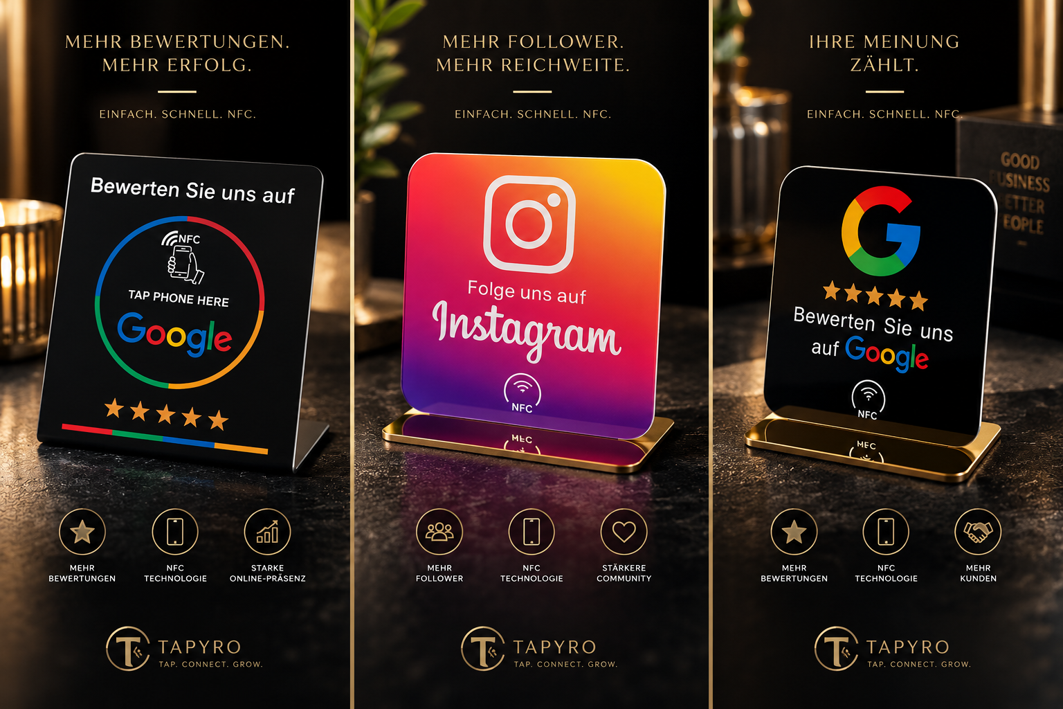 Luxurioese NFC Staender Im Triptychon